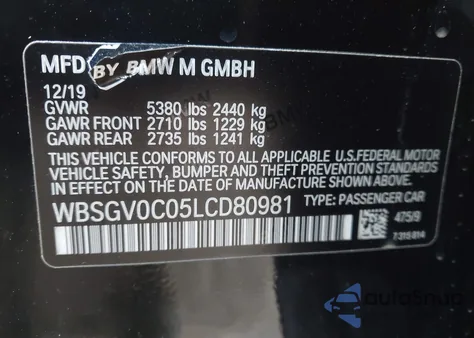 2020 BMW M8 Gran Coupe z USA, uszkodzony, nr VIN WBSGV0C05LCD80981